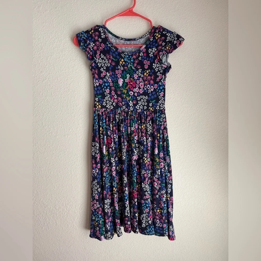 Posh Peanut Bamboo Soft Floral Kids Dress - Blue and Pink size 10Y